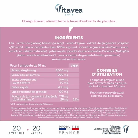 Vitavea Santé Force G Vitaliteit Dagelijkse Energie 20 Ampullen