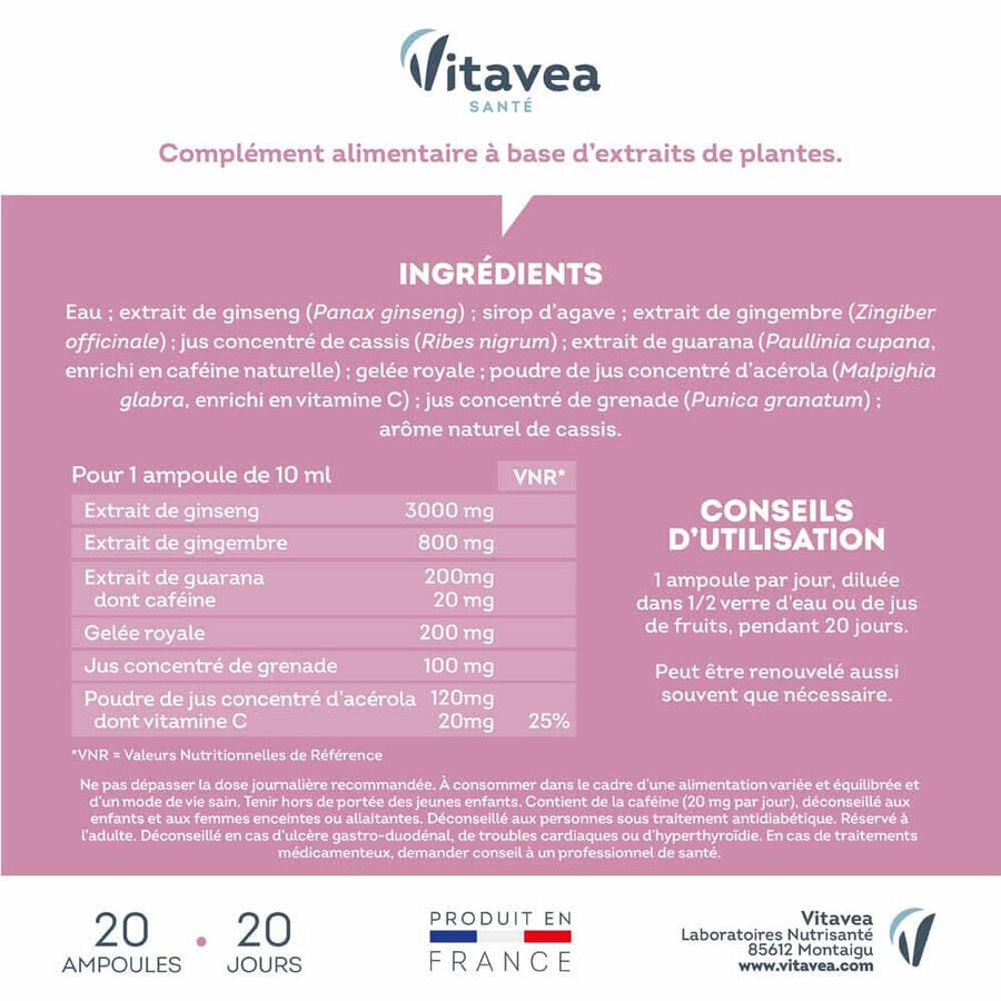 Vitavea Santé Force G Vitalidad Energía Diaria 20 Ampollas