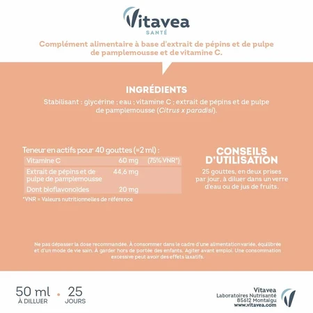 Vitavea Santé Grapefruitkernextrakte Natürliche Abwehrkräfte 200ml + 100ml gratis