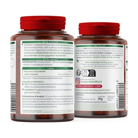 Superdiet Chromium Picolinate Glycémie Normal 150 capsules