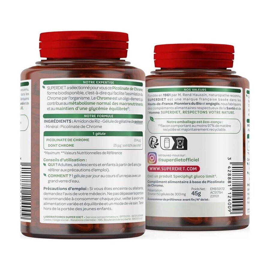 Superdiet Cromo picolinato Glycémie Normale 150 capsule Superdiet Cromo picolinato Glycémie Normale 150 capsule