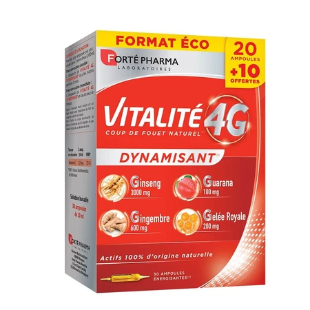 Forté Pharma Vitalité 4G Vitalite Energizing 30 Vials 20 + 10 ampoules offertes