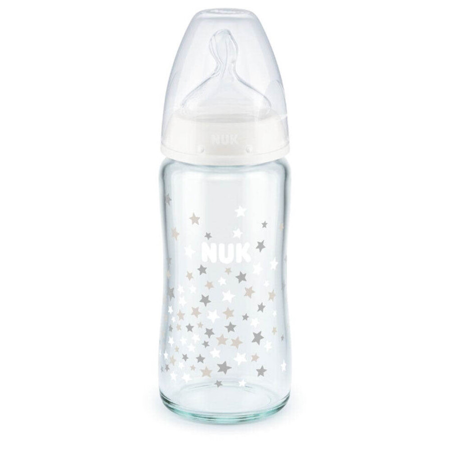 Nuk First Choice+ mit Temperaturkontrolle Flasche Stars Größe M Glas von 0 bis 6 Monate 240 ml