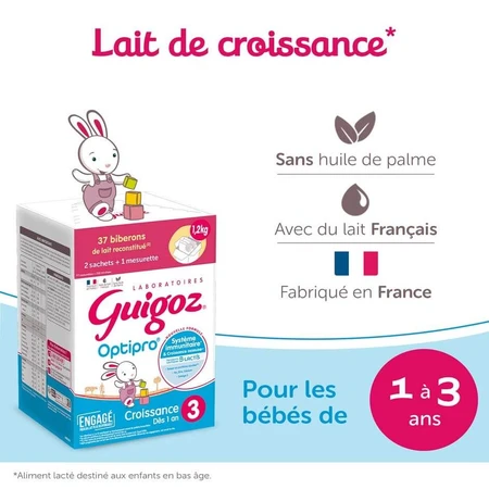 Guigoz Optipro Leche en Polvo Crecimiento 3 a partir de 1 año 2 sobres de 600 g + 1 cuchara dosificadora