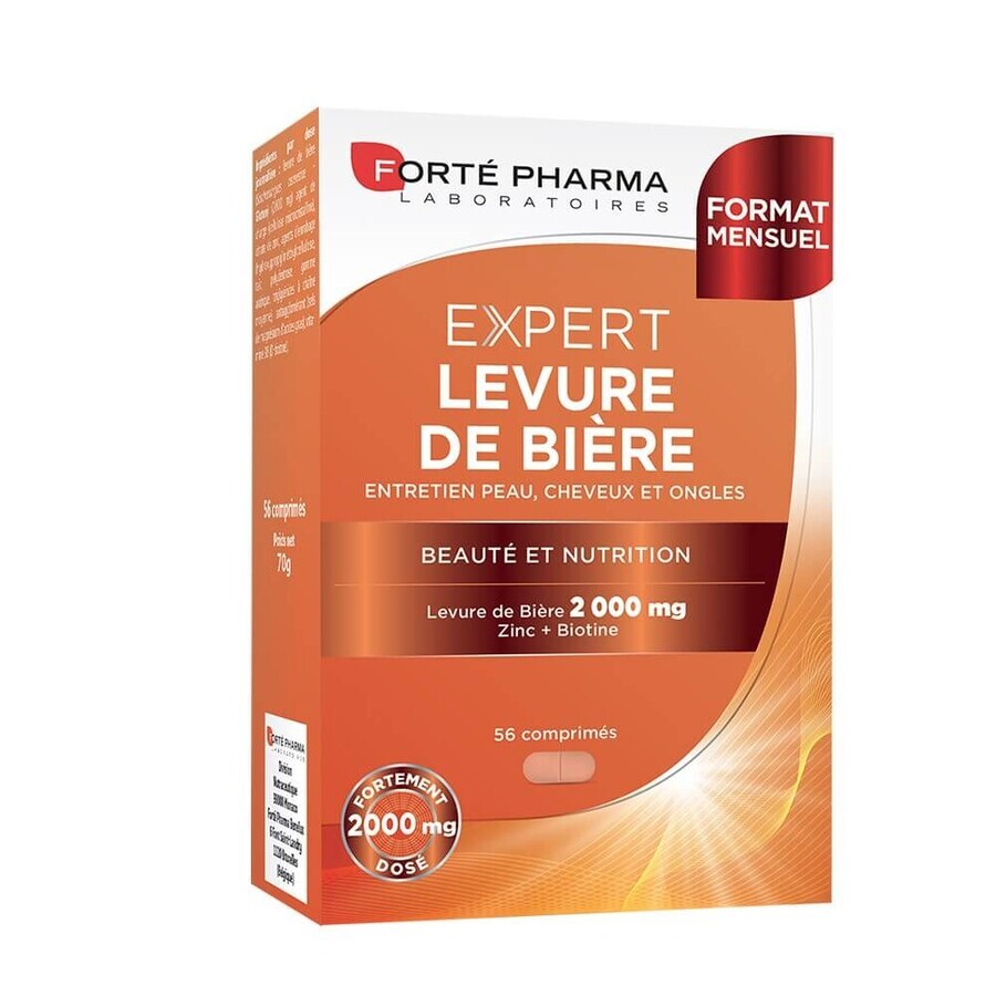 Forté Pharma Cuidado Capilar Levadura de cerveza para cabello, uñas y piel con zinc y biotina 56 comprimidos