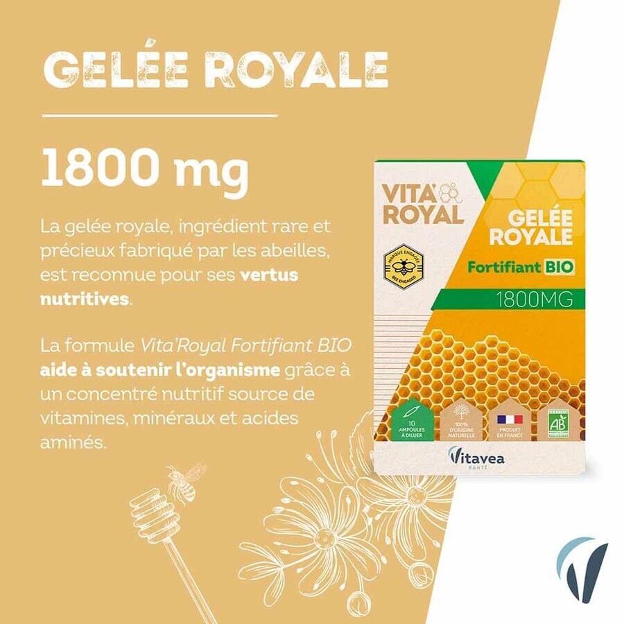 Vitavea Santé Vita'Royal Gelee Royale Bio Fortifiant 10 ampoules