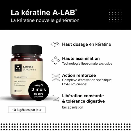 A-LAB Kératine Liposomale 300mg Beauté cheveux Ongles fortifiés 63 gélules