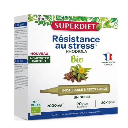 Superdiet Unidose de Rhodiola Orgánica Resistencia al Estrés 20 monodosis de 15 ml