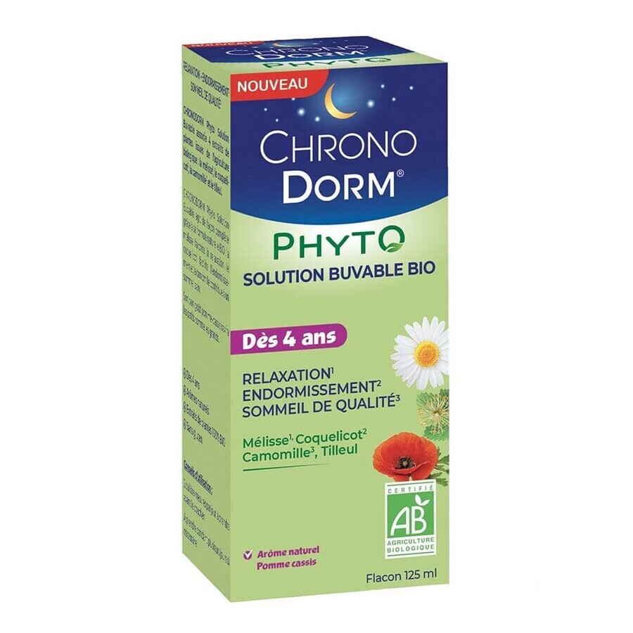 Chronodorm Phyto Organic Drinkoplossing Zwarte Bes en Appel Aroma 125 ml
