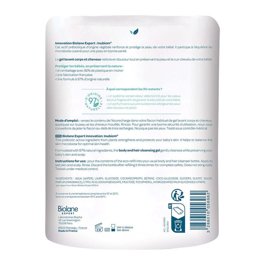 Biolane Expert Navulling Eco Baby Wash Lichaams- en Haargel 500ml