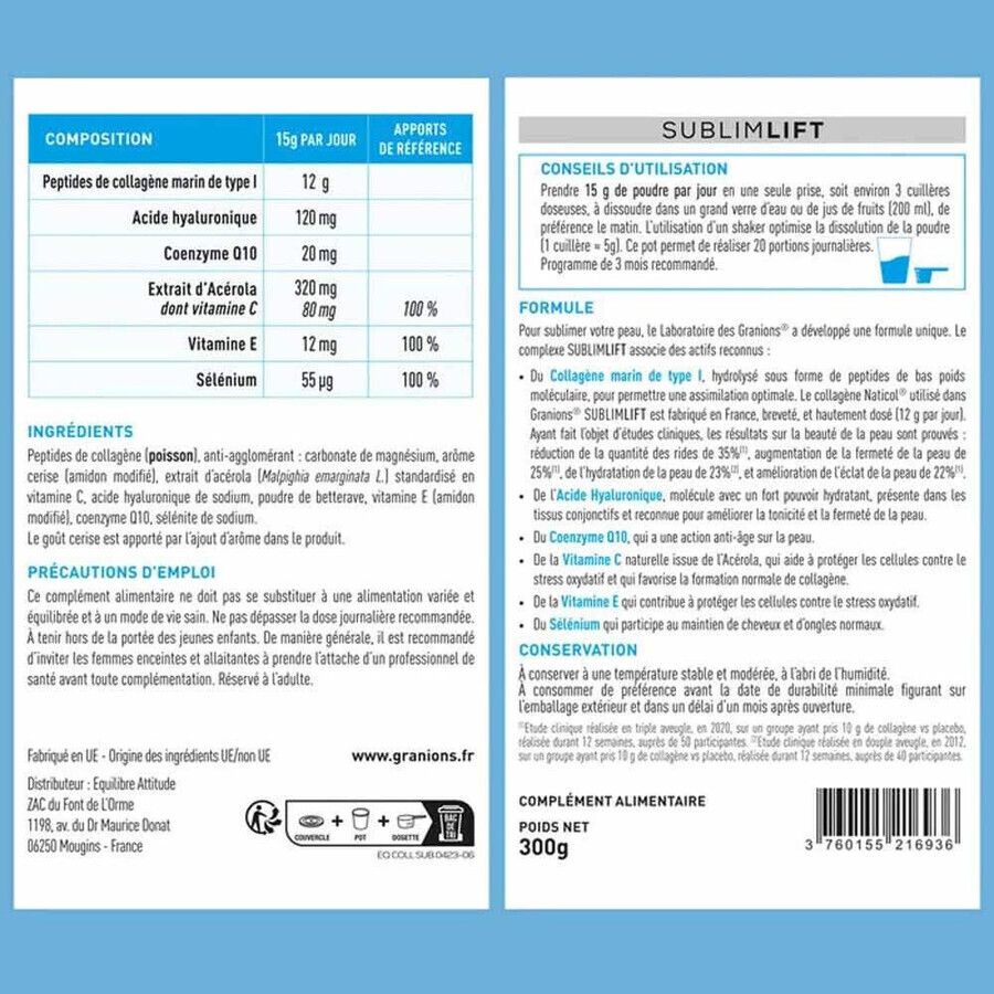 Granions SublimLift Colágeno+ y Belleza Anti-rides hydratation et éclat 300g