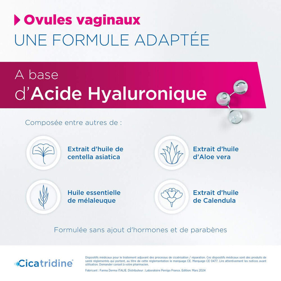 Cicatridine Ovules Vaginaux Cicatrisation et Sécheresse Intime x10