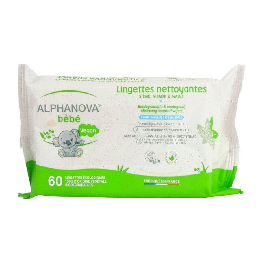 Alphanova Bébé Cleansing Wipes Sitz, Gesicht und Hände x60