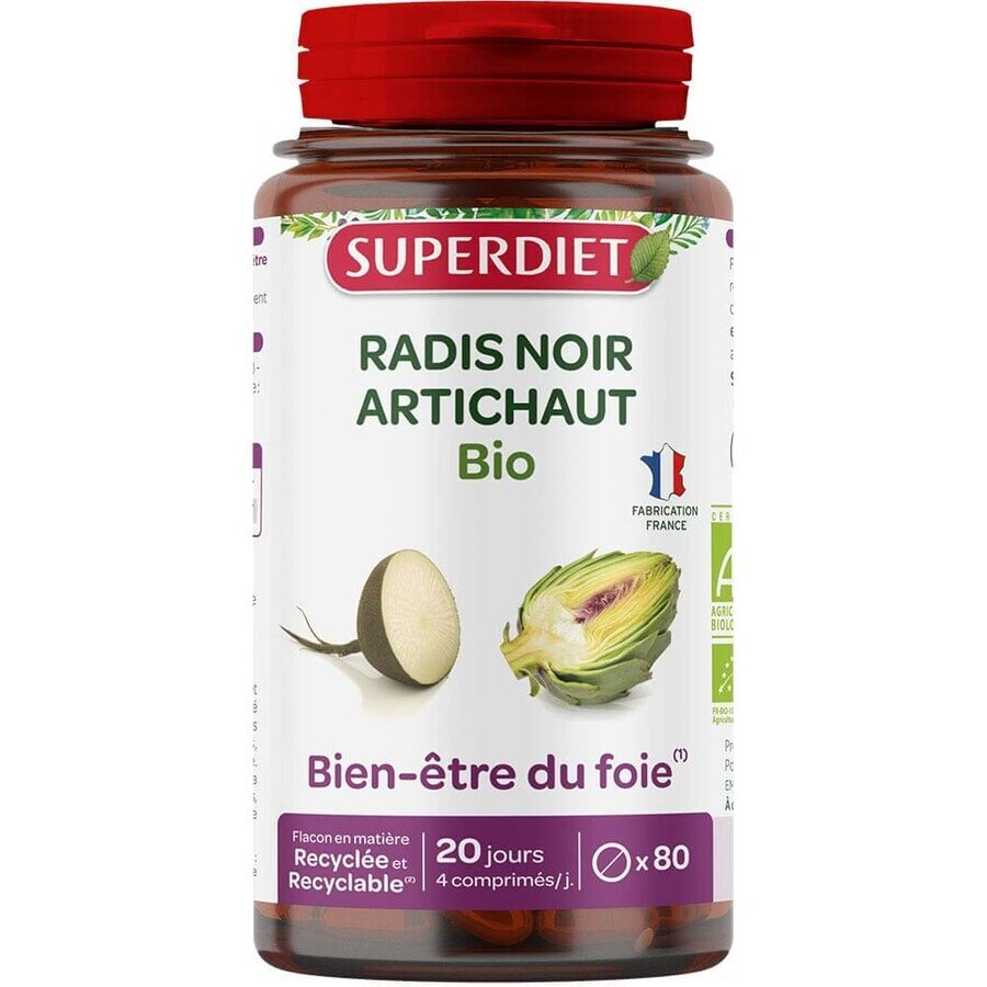Shop Superdiet Radis Noir Artichaut Bio Bien être du foie 80 comprimés Superdiet Radis Noir Artichaut Bio Bien être du foie 80 comprimés