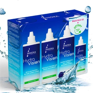 Innoxa HydraVision Solución multifunción para lentes de contacto blandas para ojos sensibles 3x360ml+100ml