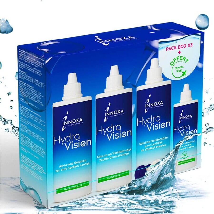 Innoxa HydraVision Multifunction soft contact lens solution for sensitive eyes 3x360ml+100ml