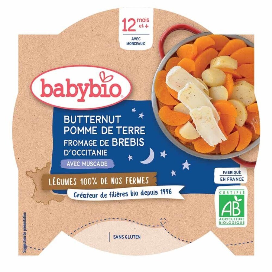 Babybio Vegetable Night Plate Bio Butternut squash și cartof roșu de la 12 luni 230g