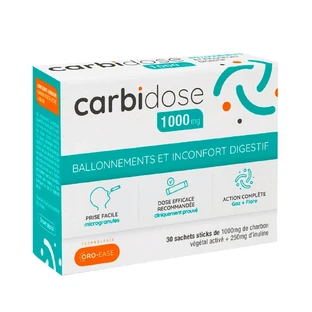 Carbidose geactiveerde houtskool + inuline 1000mg opgeblazen gevoel en spijsverteringsproblemen 30 builtjes
