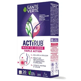 Sante Verte ActiRub Triple Action for Sore Throat 20 Lozenges