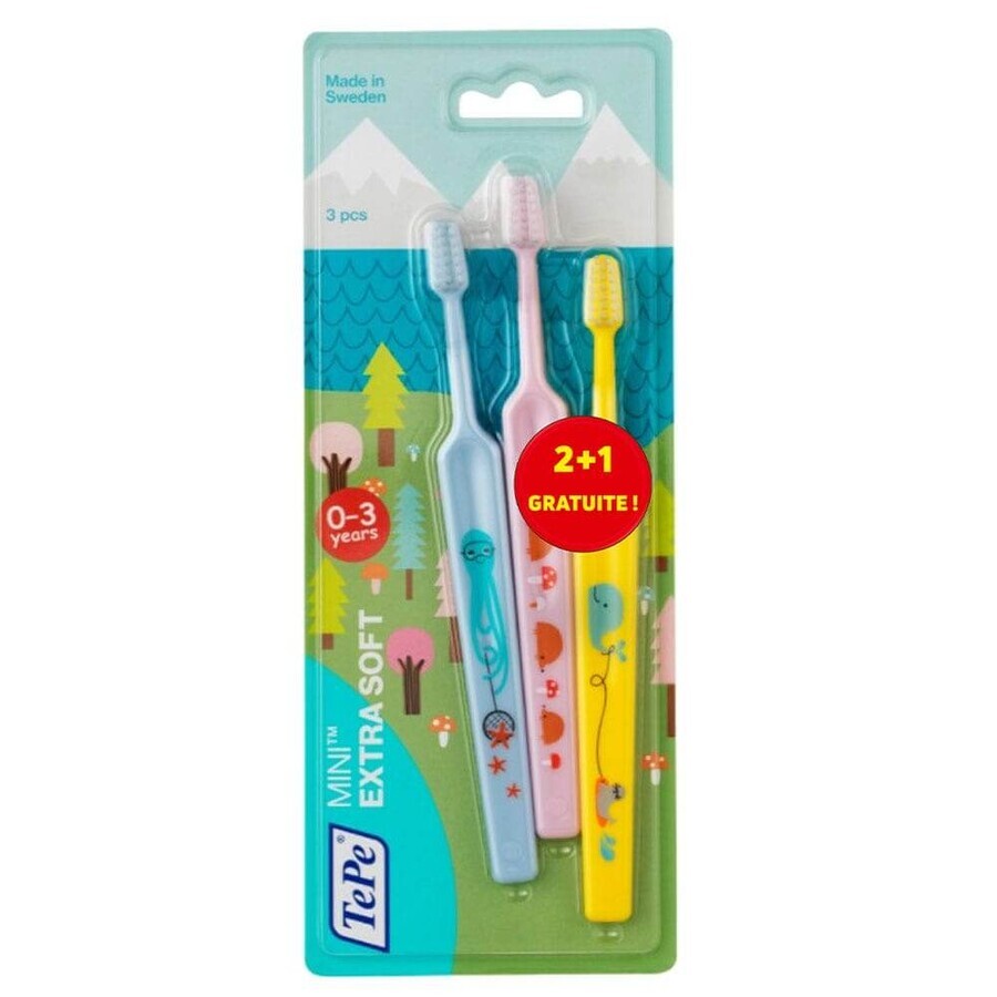 Cumpără Periuțe de dinți TePe Mini Extra Soft 0 - 3 ani x3 Periuțe de dinți TePe Mini Extra Soft 0 - 3 ani x3