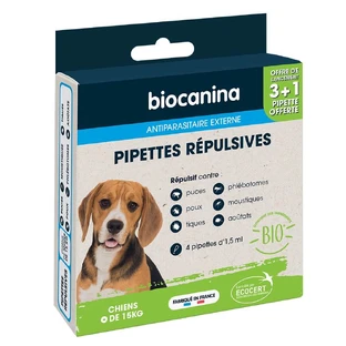 Biocanina Pipeta repelente para cachorros y perros pequeños 3 pipetas + 1 de regalo