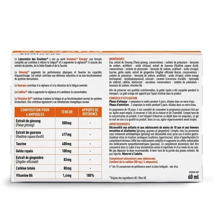 Granions Energy+ Körperliche und geistige Energie Orange 30 Trinkampullen