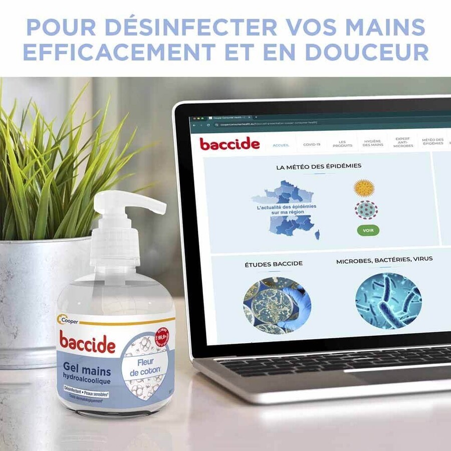 Baccide Gel Mains Désinfectant Hydroalcoolique Fleur de coton Peaux sensibles 300ml