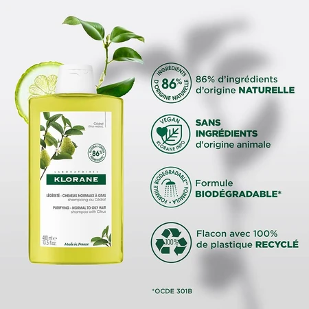 Klorane Cedrat Shampooing Cheveux mixtes à gras 400ml