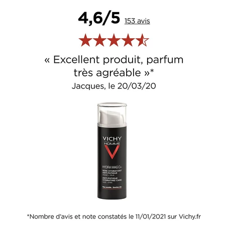 Vichy Homme Soin Hydratant Anti-fatigue Hydramag Peaux Sensibles 50ml