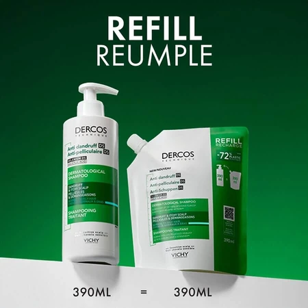 Rezerva eco sampon anti-matreata pentru par normal-gras Dercos, 390 ml, Vichy