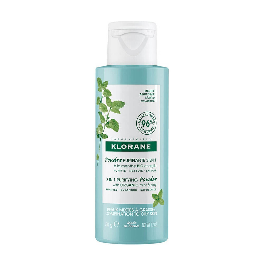 Cumpără Klorane Aquatic Mint Pulbere purificatoare 3 în 1 Bio 50g Klorane Aquatic Mint Pulbere purificatoare 3 în 1 Bio 50g