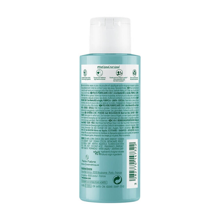 Klorane Aquatic Mint Pulbere purificatoare 3 în 1 Bio 50g Klorane Aquatic Mint Pulbere purificatoare 3 în 1 Bio 50g