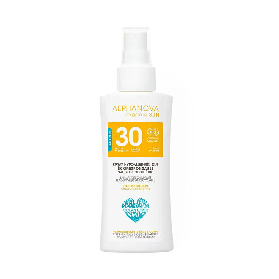 Alphanova Organic Sun Spray solaire de voyage SPF30 bio visage et corps 90g