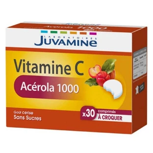 Juvamine Acerola 1000 Vitamina C a base de plantas sabor cereza 30 comprimidos masticables