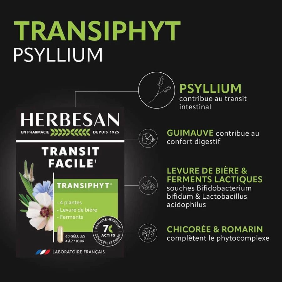Herbesan Transiphyt Easy Transit 4 planten, biergist en fermenten 60 capsules