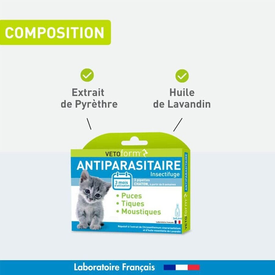 Pipetas Vetoform Kitten para el control de parásitos 3x0,6ml