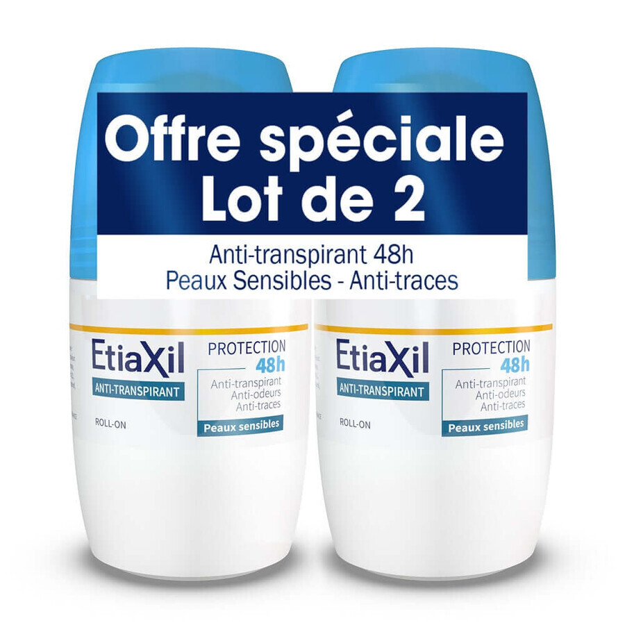 Etiaxil Anti-Transpirant Deodorant Roll-On 48h Protect Mäßiges Schwitzen Empfindliche Haut 2x50ml