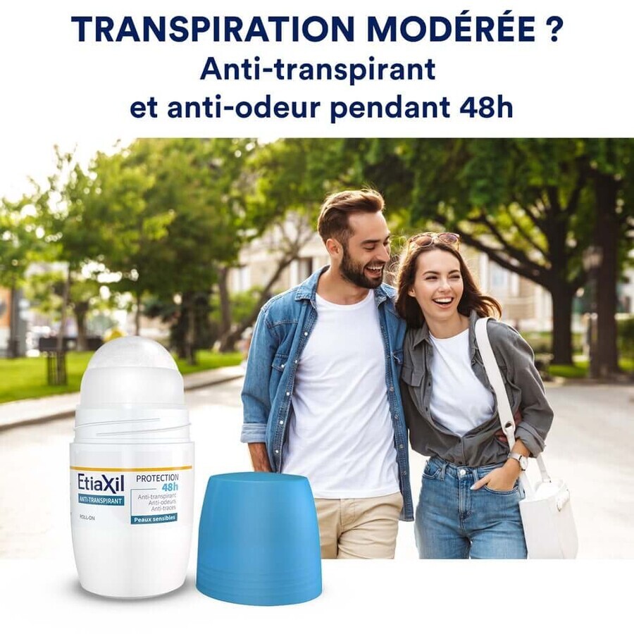 Etiaxil Anti-Transpirant Deodorant Roll-On 48h Protect Mäßiges Schwitzen Empfindliche Haut 2x50ml