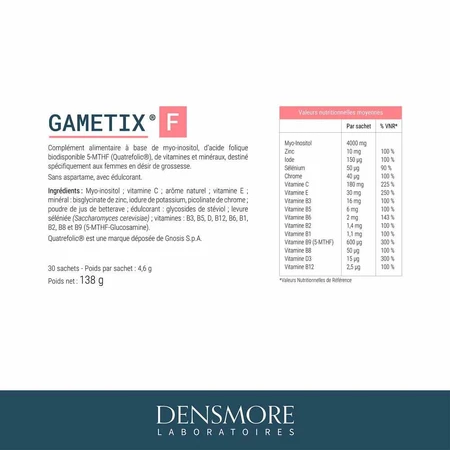Densmore Ginecología Gametix F Mujeres en edad fértil 30 Bolsitas