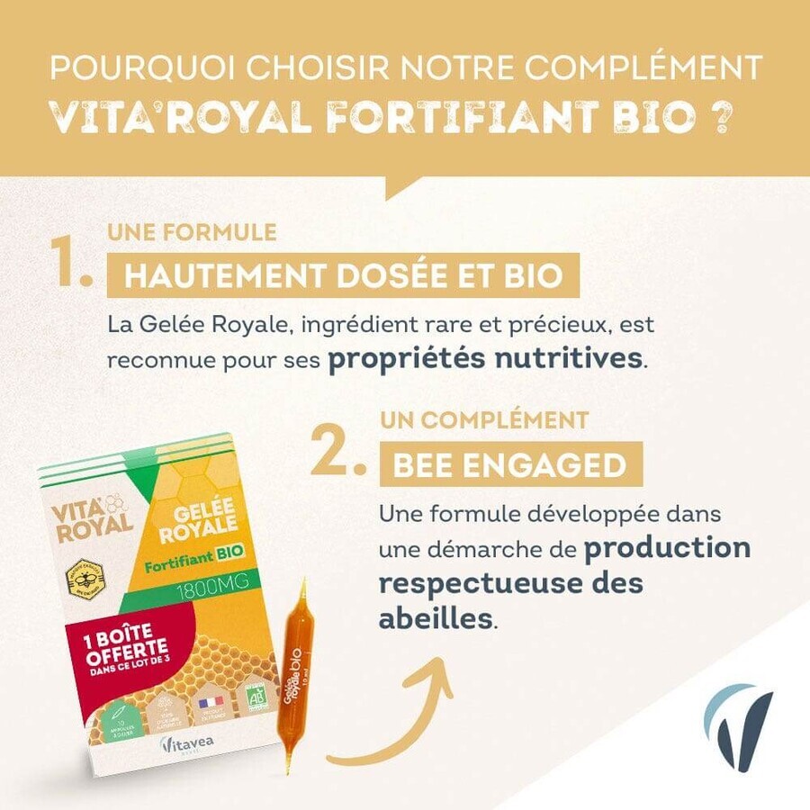 Vitavea Santé Vita'Royal Organic Royal Jelly Fortifiant 3x10 vials