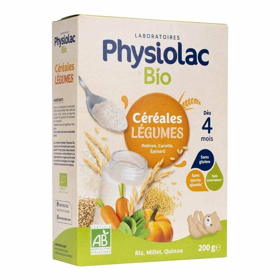 Physiolac Organic Cereals Vegetables Pumpkins Carrots Spinach From 4 months 200g