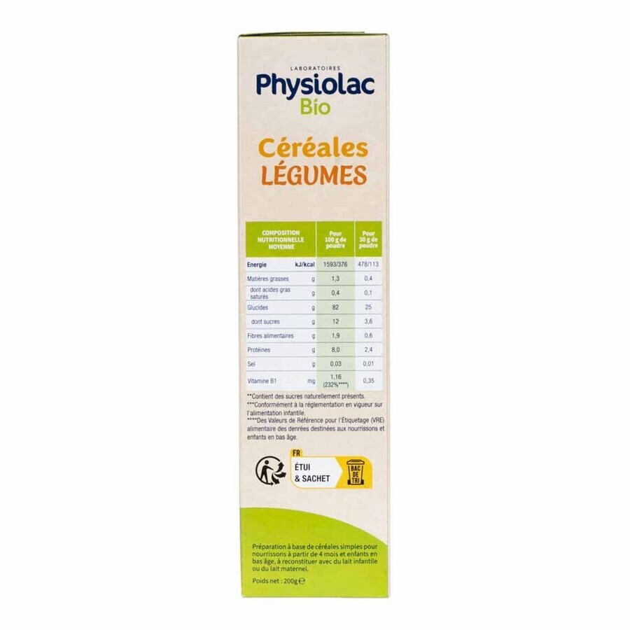 Physiolac Organic Cereals Vegetables Pumpkins Carrots Spinach From 4 months 200g