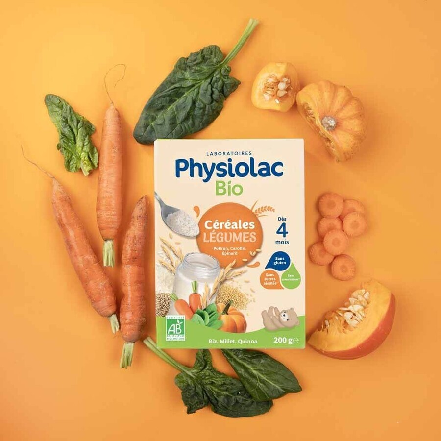 Physiolac Organic Cereals Vegetables Pumpkins Carrots Spinach From 4 months 200g