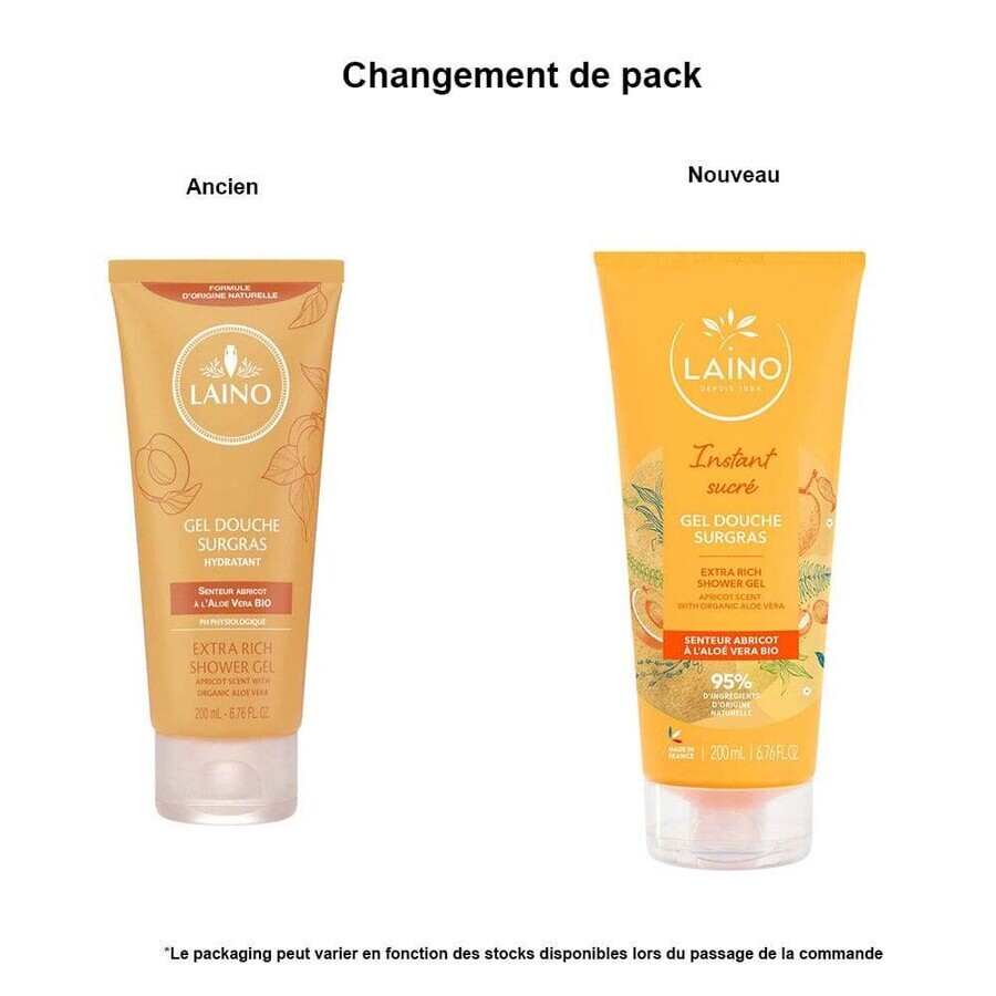 Laino Gel Douche Sugras Hydratant A L'aloe Vera Bio Abricot 200ml