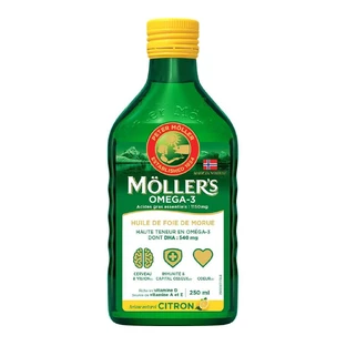 Moller'S Omega-3 aceite de hígado de bacalao líquido, aroma natural de limón 250 ml