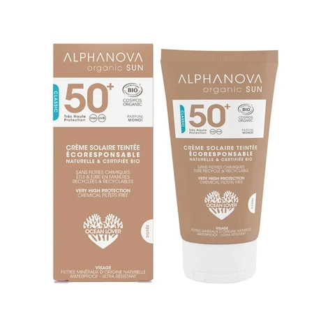 Alphanova Organic Sun Wasserfeste Gesichtssonnencreme Spf50+ Gold Monoi Parfüm 50g