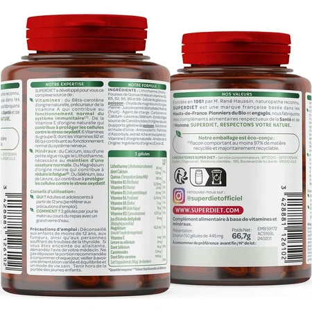 Superdiet Multivitamins and Minerals A E B Ca Mg Se Immune Defenses and Fatigue 150 capsules