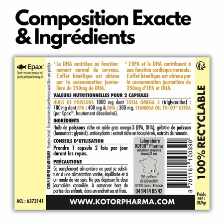 Kotor Pharma Omega 3 Epax Función cerebral y salud cardiovascular 60 cápsulas