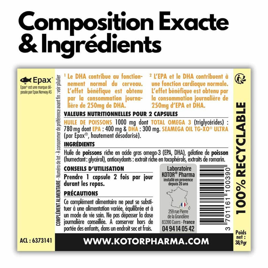 Kotor Pharma Omega 3 Epax Funzione cerebrale e salute cardiovascolare 60 capsule