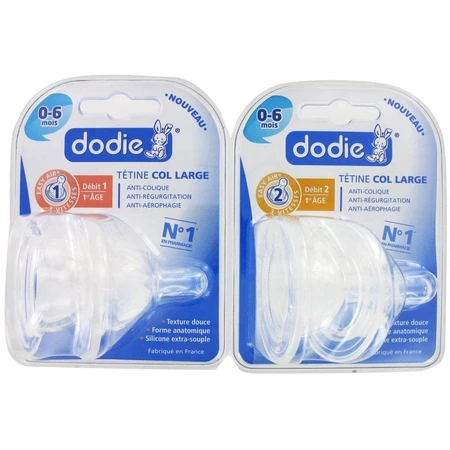Dodie Round Teats 3 speed anti-colic col large 6 months and over x2